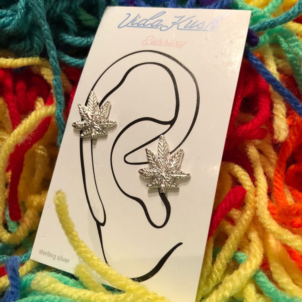 Sterling silver-Weed Leaf “Mary Jane”earrings.